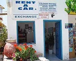 Sfakia Tours car hire office on the village square of Chora Sfakion, Crete